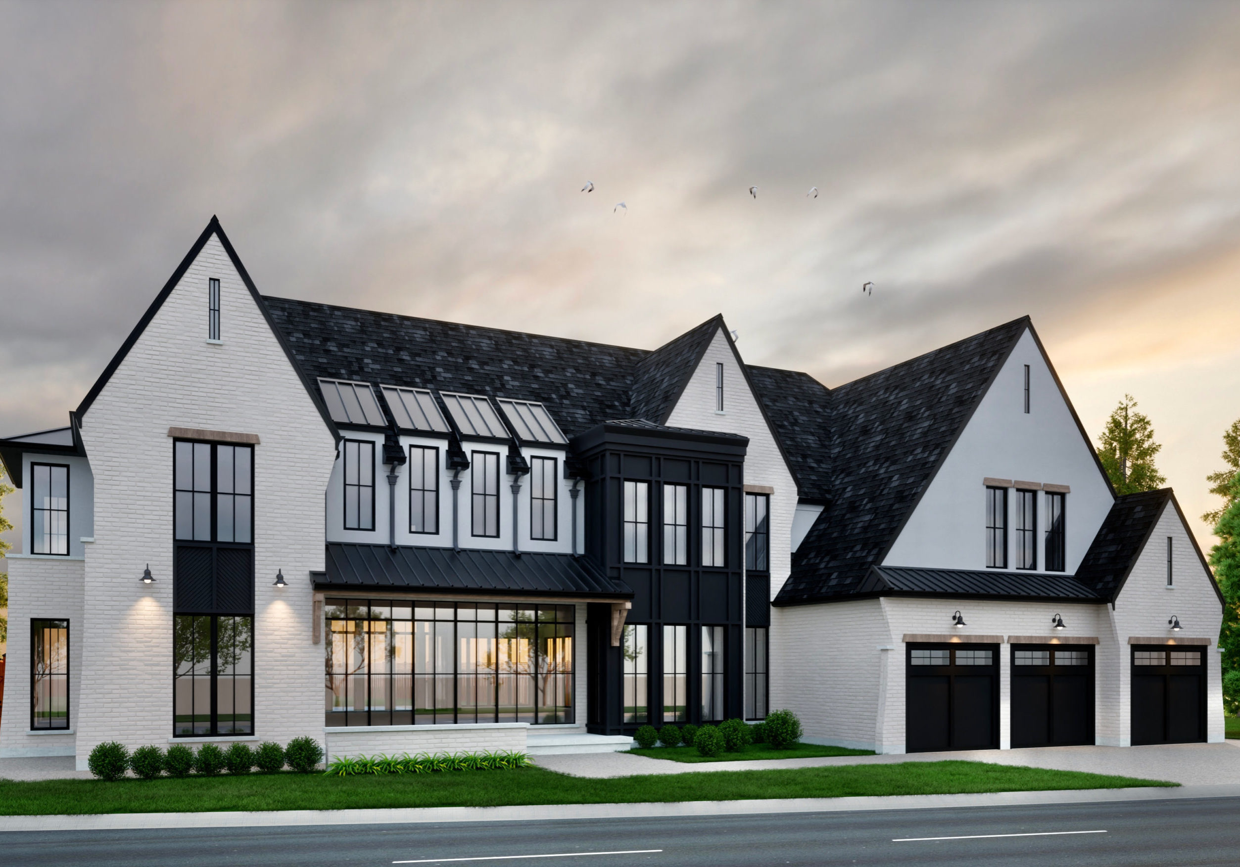 Front Elevation Rendering with White Brick Option